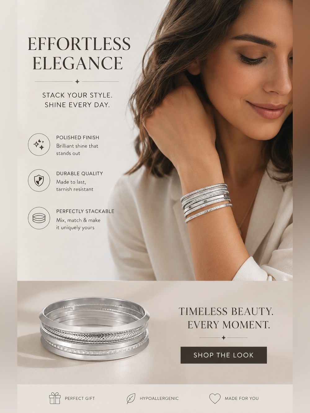 Mixit Solid Bangle Bracelet In Silver